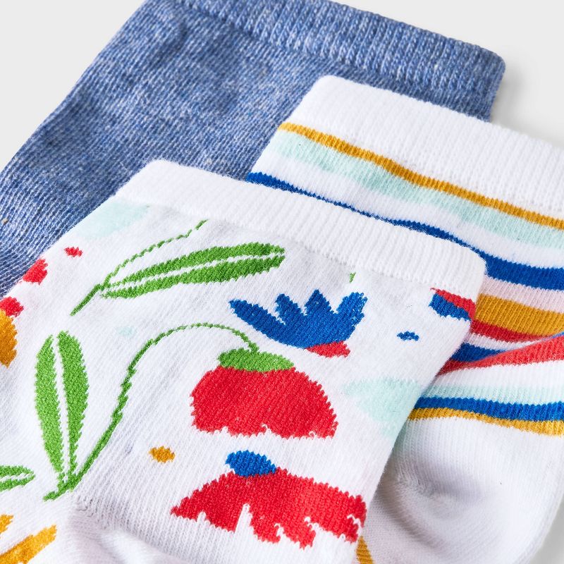 Women&#39;s 3pk Happy Garden Ankle Socks - A New Day&#8482; White/Denim/Red 4-10, 4 of 5