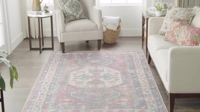 Vintage-Inspired Muted Red Medallion 4' x 6' Washable Rug