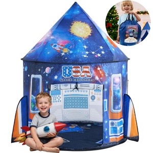 Kids Tents Toddlers Play Tent Blue Glow-in-The-Dark Space Rocket Ship Pop Up Tent Indoor Outdoor Playhouse Tent Kid Birthday Christmas Gift Aged 2-8 - 1 of 4