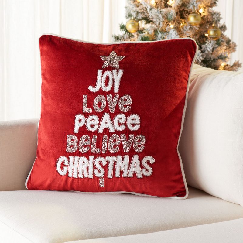 Peace And Joy Pillow - Red - 20"x20" - Safavieh., 2 of 5