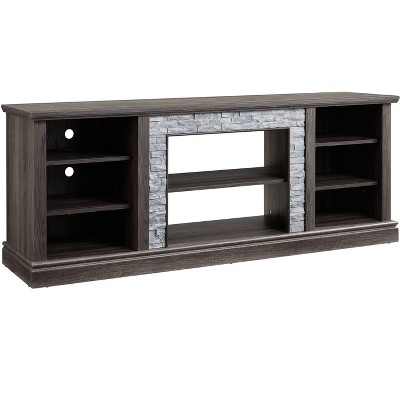 NicBex TV Stand for TVs up to 75 Inches,Farmhouse TV Media Console Table with Faux Stacked Stone Surround and Open Shelves
