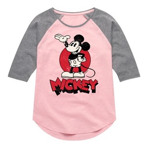 Girls' - Disney - Mickey Heritage Shirt Tail Raglan Graphic T-shirt - 1 of 3