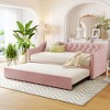TIRAMISUBEST Twin Size Upholstered Daybed with Pop Up Trundle, Modern Daybed Frame Sofa Bed with Button Tufted Design and Slats Support - 3 of 4