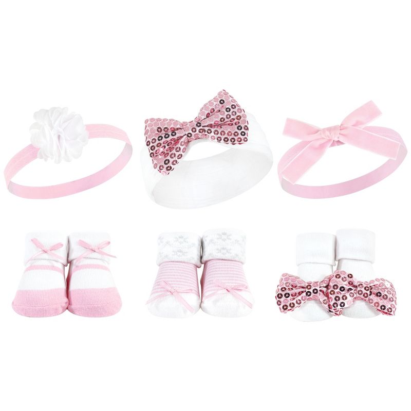 Hudson Baby Infant Girl 12Pc Headband and Socks Set, Pink Gray Pink Sequin, 0-9 Months, 3 of 4