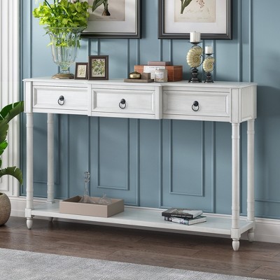 Console Table With Storage Drawers And Long Shelf Antique White ...