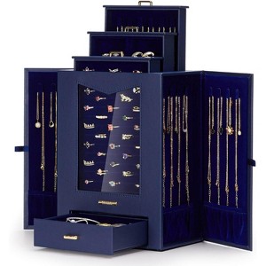 Jewelry Organizer with Transparent Window Necklace Hooks Jewelry Box for Necklaces Rings Earrings Bracelets - 1 of 4