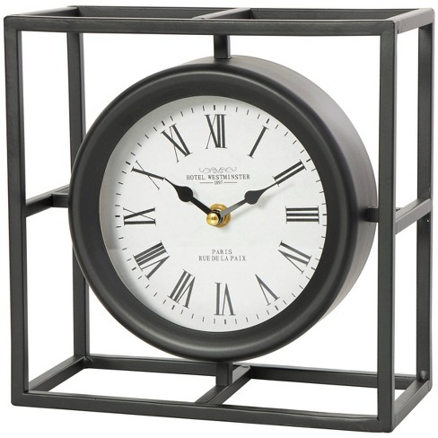 9x9 Metal Geometric Clock with Open Square Frame Black - Olivia & May