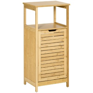 kleankin Bamboo Laundry Hamper Cabinet, Bathroom Storage Organizer with Tilt Out Laundry Basket for Dirty Clothes, Natural - 1 of 4