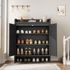 COZONY 5-Tier Rattan Shoe Cabinet Storage Organizer with 2 Doors Adjustable Wooden Entryway Hallway Closet Living Room Natural - 2 of 4