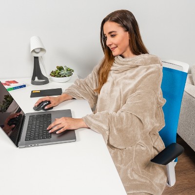 Taupe Fleece Wearable Blanket with Sleeves and Pocket