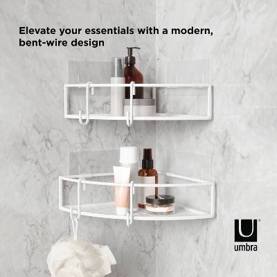 White Metal Corner Shower Caddy Set with Suction Mount