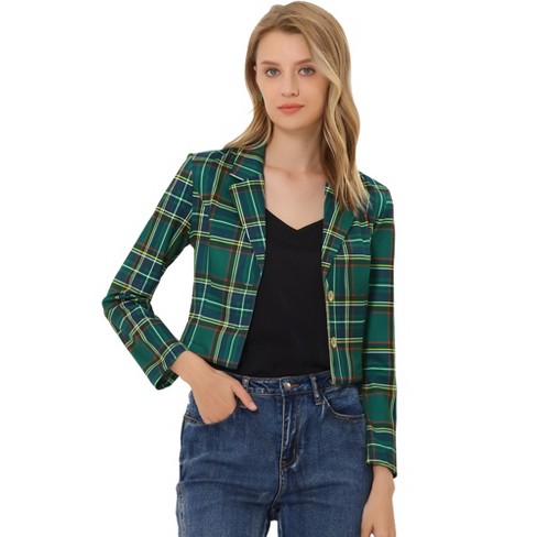 Women's green clearance plaid jacket