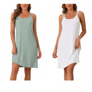 INSPIRE CHIC Women's 2 Pcs Sleeveless A-Line Sleepdress Dual-Strap Knee-Length Cami Nightgowns - 1 of 4