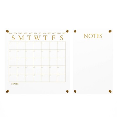 Clear Gold Acrylic Wall Calendar and Notes Board Set