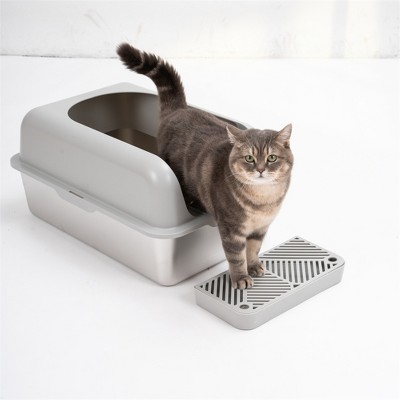 Extra Large Enclosed Stainless Steel Cat Litter Box with Lid for Big Cats, Metal Litter Pan Tray with High Wall Sides, Easy Cleaning, Black Friday