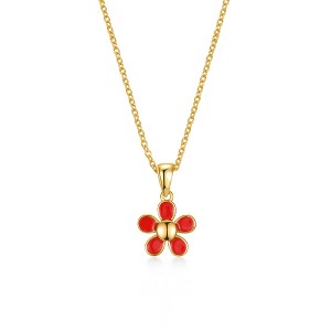 Guili 14k Yellow Gold Plated Red Enamel Blooming Flower Layering Necklace for Toddler/Kids, A Playful & Adorable Jewelry Piece for Every Day - 1 of 1
