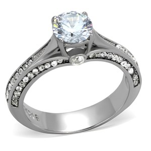 Slickblue Women’s Engagement Ring, Silver Stainless Steel, 6 mm CZ Center Stone, Pave Band with Side Accents, Size 5-10 - 1 of 4