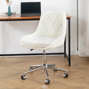 Lyngins Ergonomic Office Chair with Gold-Plated Five-Claw Chair Legs, Modern Teddy Fabric Home Office Desk Chairs, Adjustable Height Computer Chair - 1 of 4