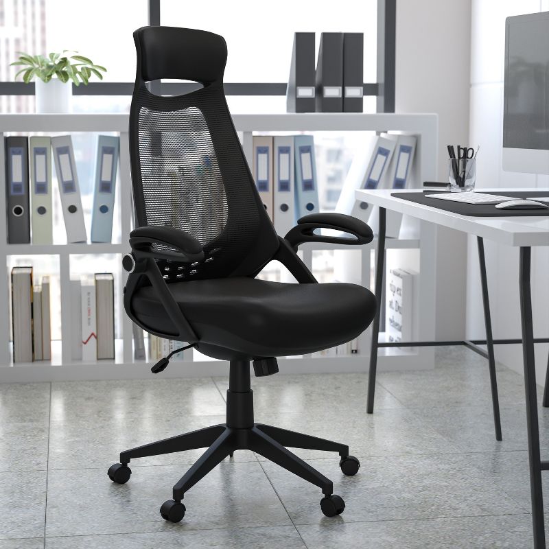 Flash Furniture Ivan High Back Black Mesh Executive Swivel Office Chair with Flip-Up Arms, 3 of 13