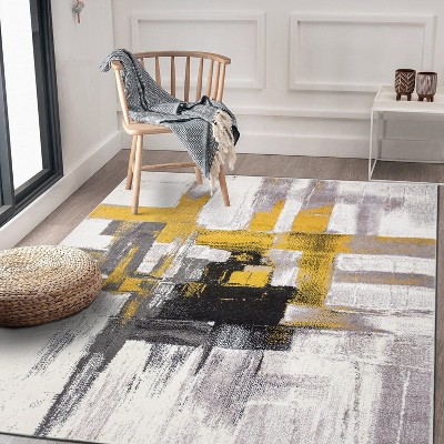 Elegant Gold Synthetic 5' x 7' Reversible Abstract Area Rug