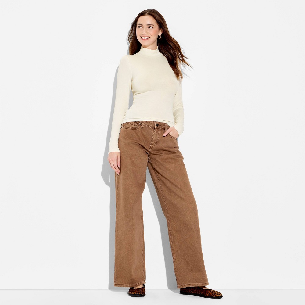 Women's Slim Fit Long Sleeve Mock Turtleneck T-Shirt - Wild Fable™ Off-White XS