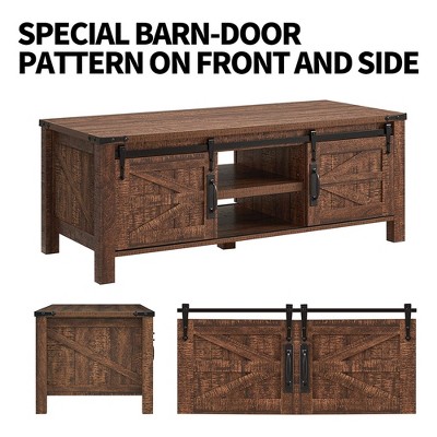 Rustic Oak Lift-Top Coffee Table with Sliding Barn Doors