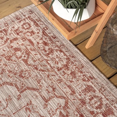 Rozetta Red and Taupe Medallion Flatweave Indoor/Outdoor Rug