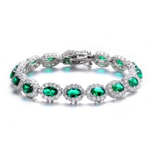Guili Sterling Silver Oval CZ Bracelet in Green or Blue—Timeless, Sparkling, and Elegantly Versatile for Any Occasion. - 1 of 4