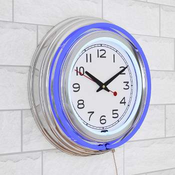 Hastings Home 14" Round Double Light Ring Analog Neon Wall Clock