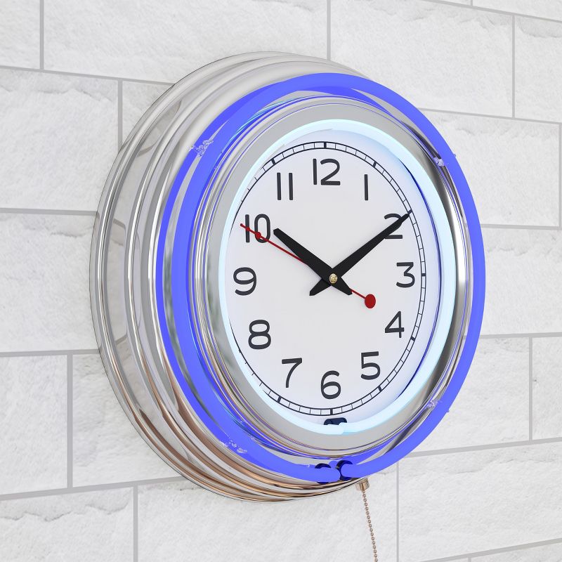 Hastings Home 14" Round Double Light Ring Analog Neon Wall Clock, 1 of 9