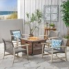 GDFStudio Savannah Outdoor Acacia Wood and Wicker 5 Piece Club Chair and Fire Pit Set - 2 of 4