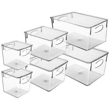 Sorbus 6 Piece Variety Pack Clear Acrylic Storage Bins with Handles and Lids - for Kitchen, Cabinet Organizer, Pantry & Refrigerator