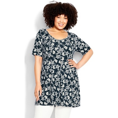 Women's Plus Size Luv Pleat Print Tunic - navy | EVANS