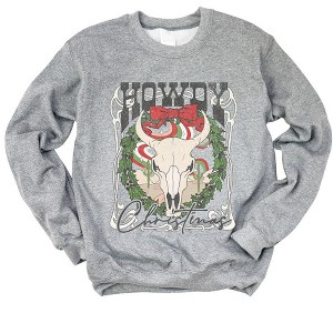 Simply Sage Market Women's Graphic Sweatshirt Howdy Christmas Bull - 1 of 4
