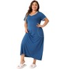 Agnes Orinda Women's Plus Size V Neck Short Sleeve Slit with Pockets Soft Long Nightgowns - 3 of 4