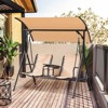 DSVIMOY 2 Person Porch Swing, Outdoor Swing with Canopy, Pivot Storage Table, 2 Cup Holders, Cushions for Patio, Backyard, Beige, 69.25"*43.25"*64.5" - 2 of 4