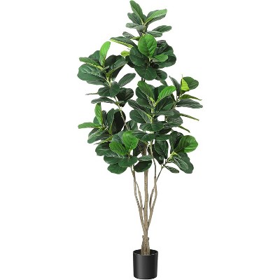 homfan Fiddle Leaf Fig Artificial Tree Faux Floor Plant with Black Planter Pot, Potted Fake Fiddle Leaf Fig Tree for Indoor Outdoor Home Office Decor