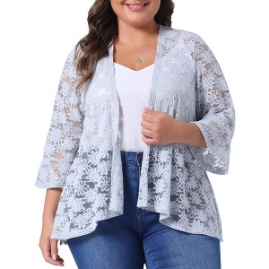 Agnes Orinda Women's Plus Size Casual Open Front 3/4 Sleeve Sheer Lace Cardigan - 1 of 4