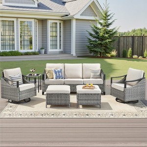 Buenhomino Outdoor Patio Furniture Sets, All-Weather PE Wicker Seating with Swivel Chairs, Sofas, Ottomans & Tables for Garden, Deck & Porch - 1 of 4