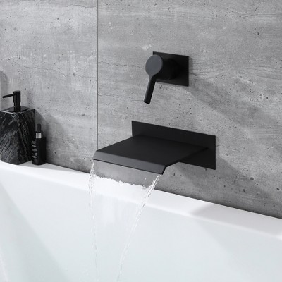 Matte Black Wall Mount Waterfall Tub Faucet with Single Handle