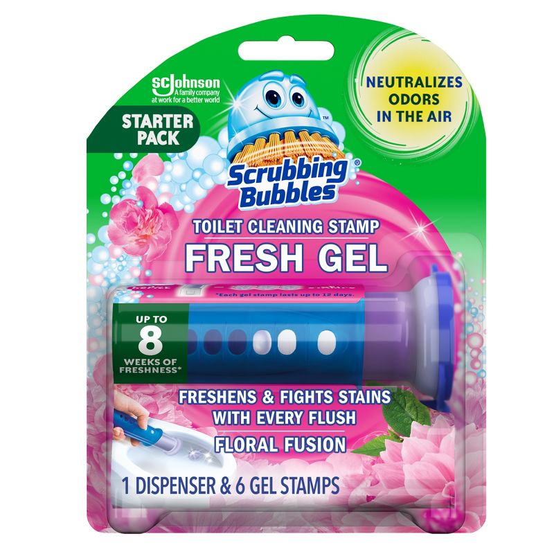 Scrubbing Bubbles Floral Fusion Scent Fresh Gel Toilet Cleaning Stamp - 1.34oz/6ct, 1 of 13