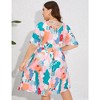Whizmax Women's Plus Size Midi Dress Summer Floral Print Ruffle Flowy Dress - 3 of 4