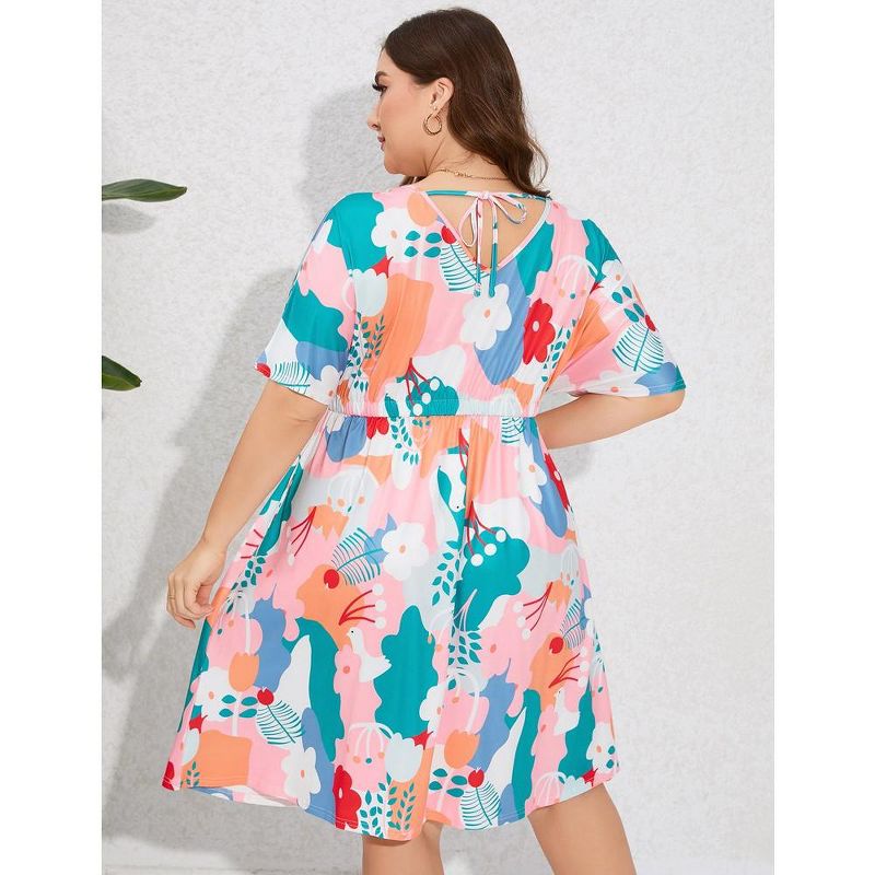 Whizmax Women's Plus Size Midi Dress Summer Floral Print Ruffle Flowy Dress, 3 of 8