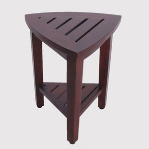 DecoTeak® SnazzyCorner® 15" Teak Wood Corner Shower Bench with Shelf in Woodland Brown Finish - 1 of 4