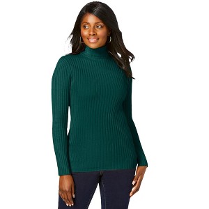 Jessica London Women's Plus Size Ribbed Cotton Turtleneck Sweater - 1 of 4