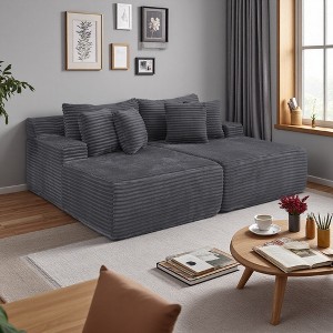 83" Corduroy Lazy Sectional Sofa Bed with High-Density Foam, No Assembly Required - 1 of 4