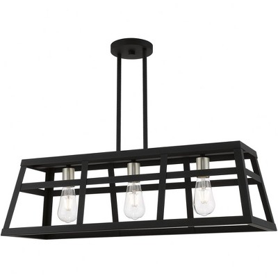 Schofield Black and Brushed Nickel 3-Light Linear Cage Chandelier