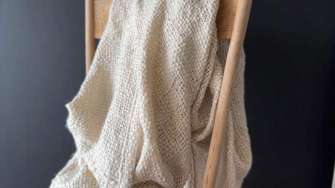 Hand Woven Tasseled Throw Blanket Cream Polyester by Foreside Home & Garden, 2 of 7, play video