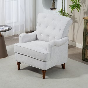 CAVINAS Chenille Accent Chair with High Backrest and Retro Wooden Legs,Modern Upholstered Living Room Chairs,Reading Chairs for Living Room - 1 of 4