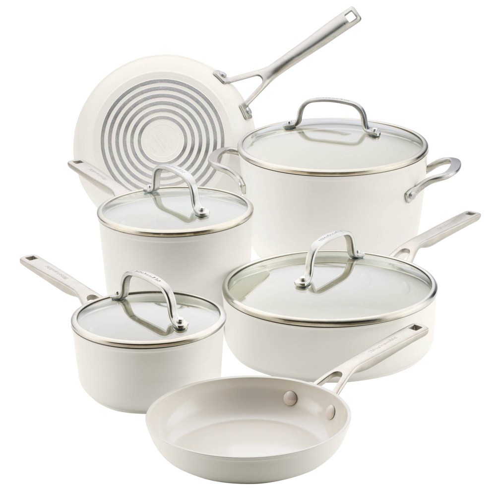 Photos - Bakeware KitchenAid 10pc Hard-Anodized Ceramic Induction Cookware Set Porcelain White 